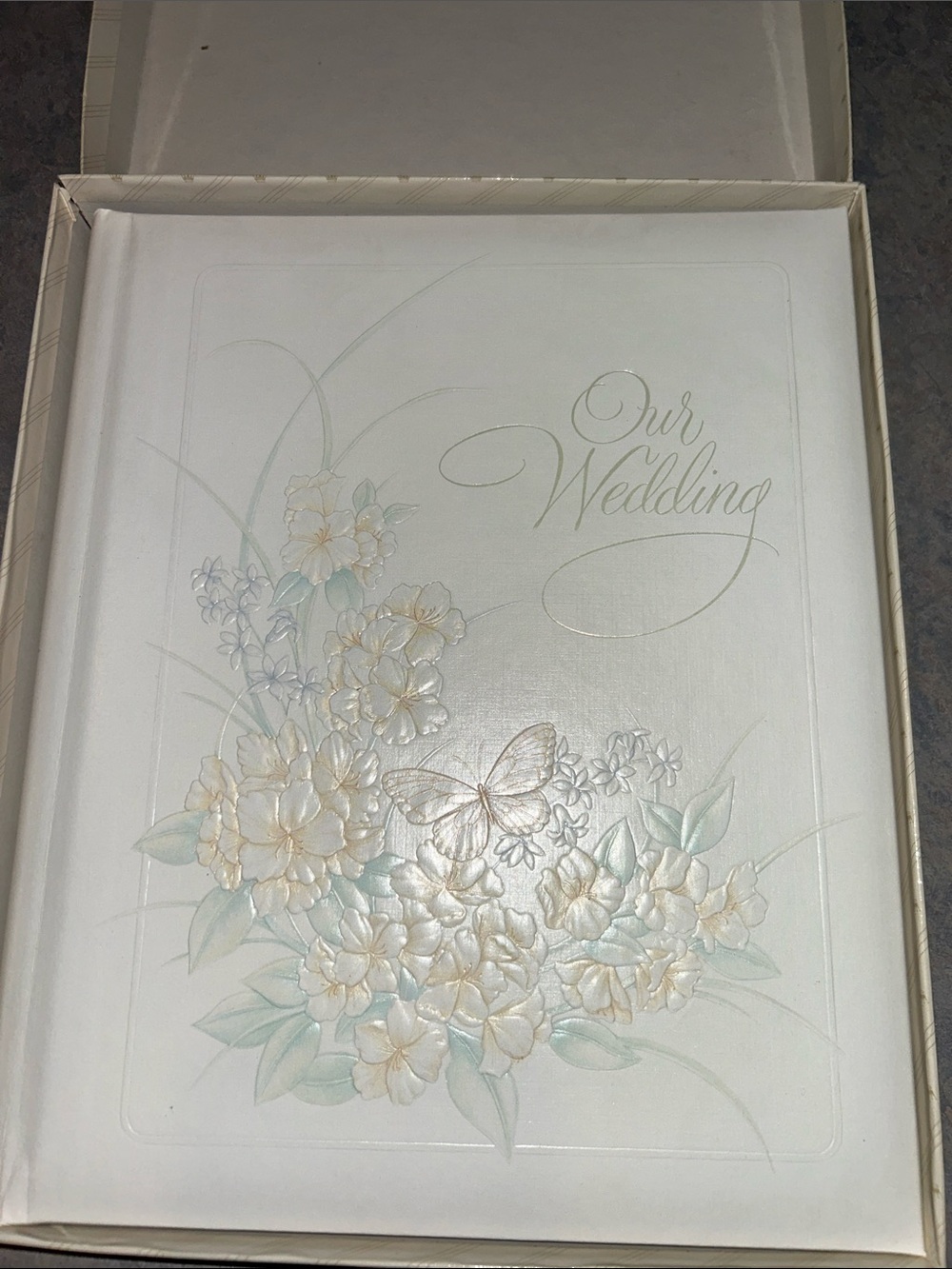 New vintage Our Wedding Embossed Floral Album - White with Pastel Accents